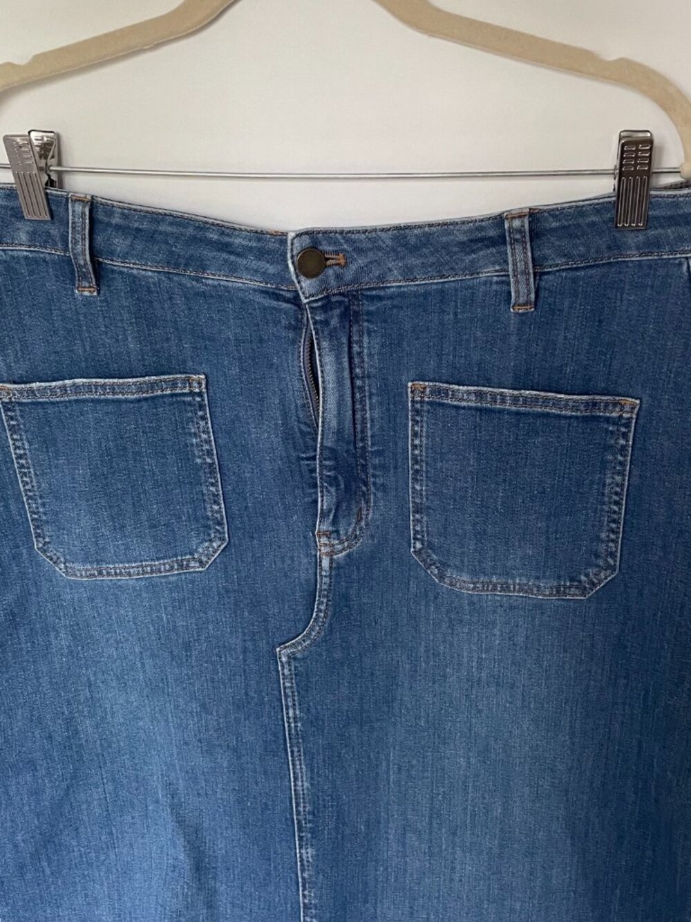 Contemporaine Vision by Simons Stretch Denim A-Line Midi Skirt 12 NWOT - Picture 5 of 8